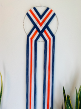 Load image into Gallery viewer, "Denver Fan" macramé heart weave wall hanging 💙🤍🧡