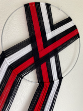 Load image into Gallery viewer, "Portland Basketball Fan" macramé heart weave wall hanging ❤️🖤🤍